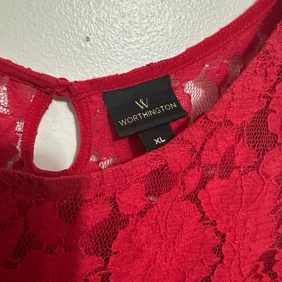 Worthington Red Sleeveless Lace Blouse - Picture 3 of 8